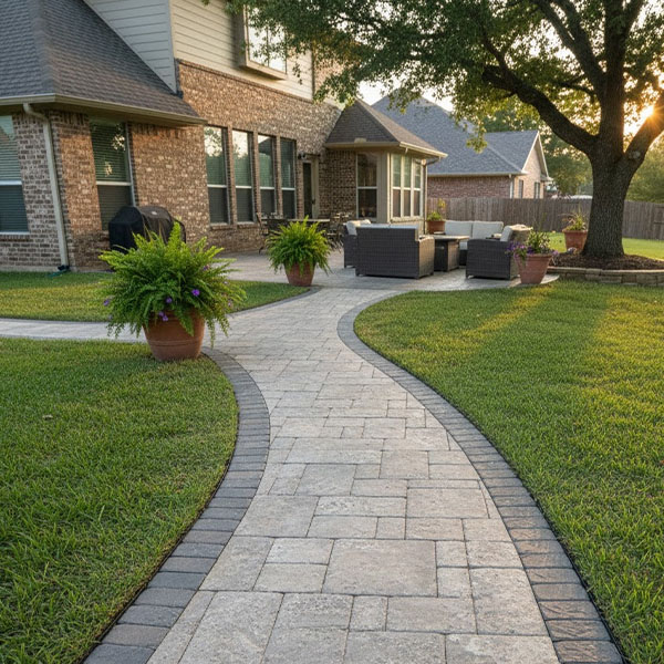 Custom stone paver walkway installation in Baton Rouge Louisiana